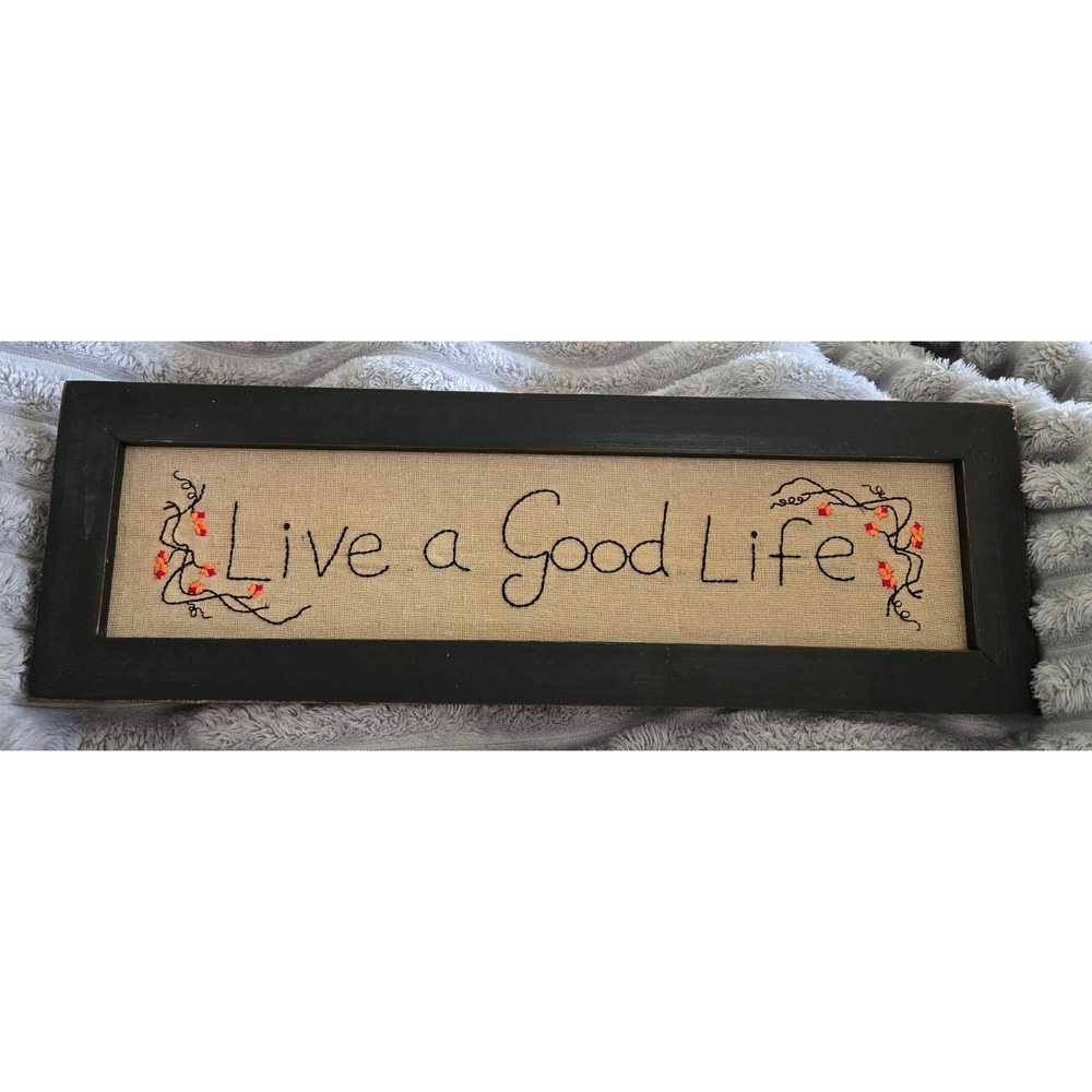 Dennis East International Live a Good Life Embroidered Burlap Framed Wall Plaque